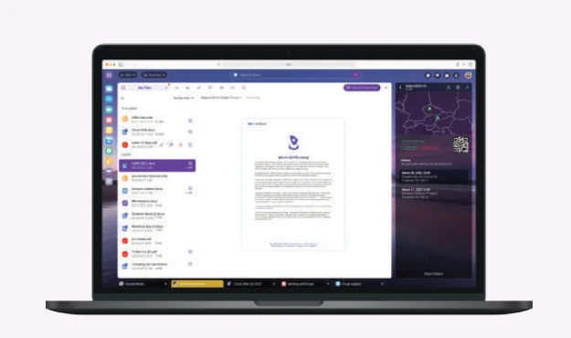 Secure business communication dashboard featuring conferencing, team chat, calendars, file synchronisation, and enterprise productivity tools.